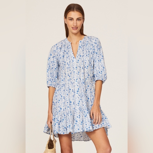 A Piece Apart Dresses & Skirts - A Piece Apart Mitte Mini Dress Blue Floral Organic Cotton Tiered Size L